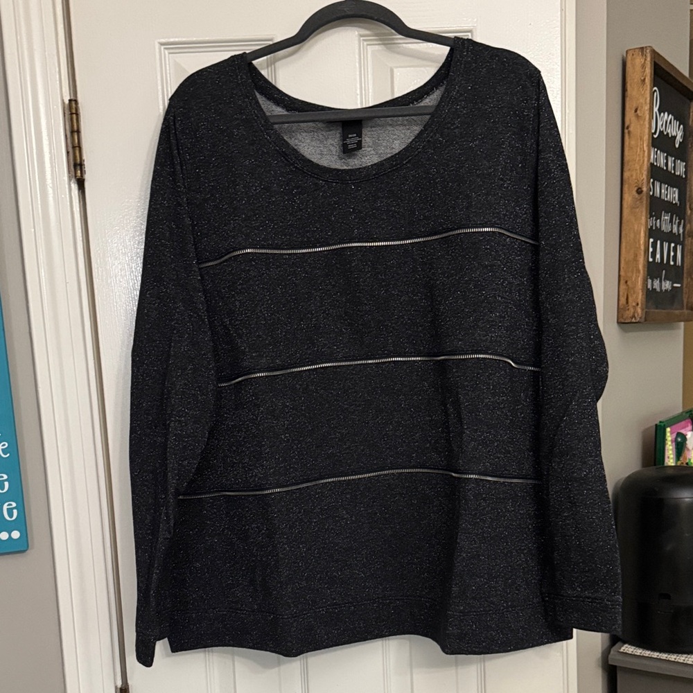 Lane Bryant Black Glitter Long Sleeve Top